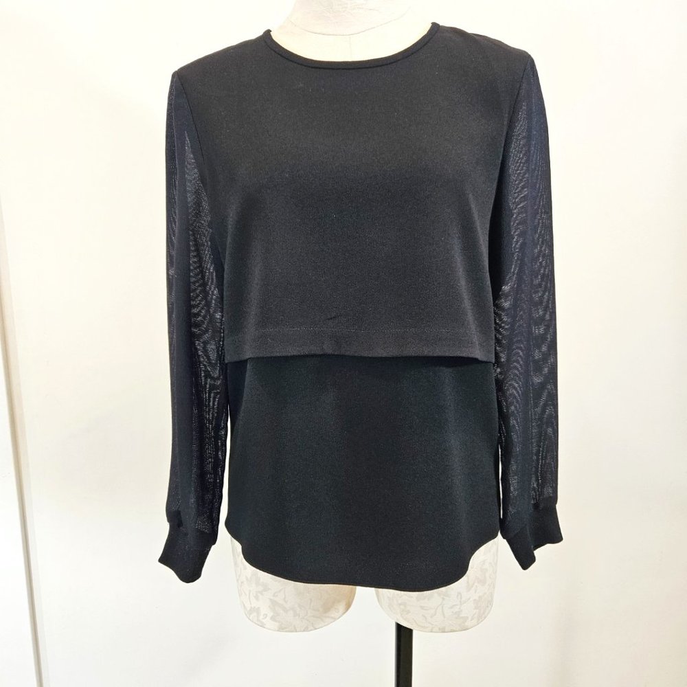 Tibi Black Layer Blouse W Transparent Long Sleeves, Size 0 or XS